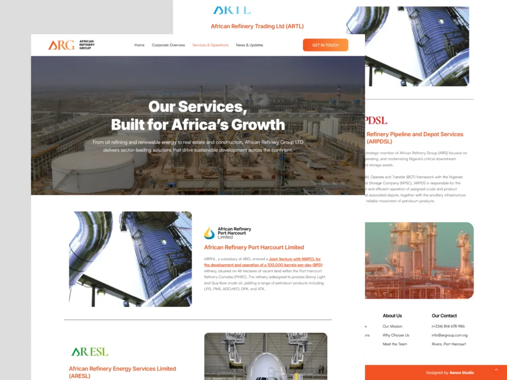 African Refinery Group Website Design by Awora Studio