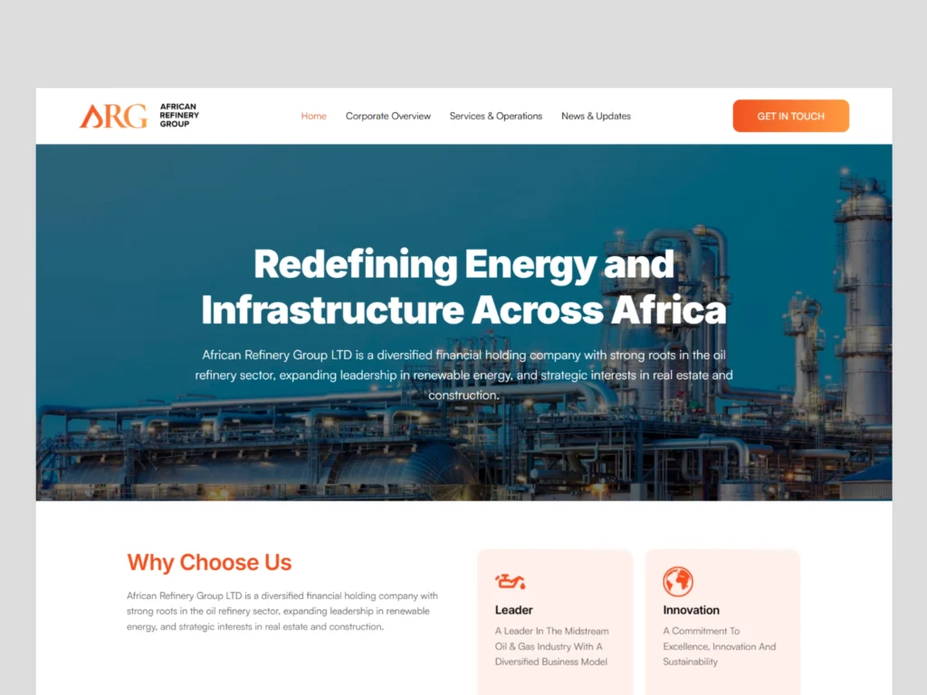 African Refinery Group Website Design by Awora Studio